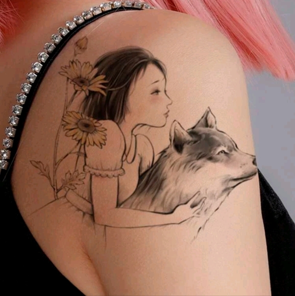 🍉5 for $25* Wolf & Girl Temporary Tattoos - Picture 3 of 4